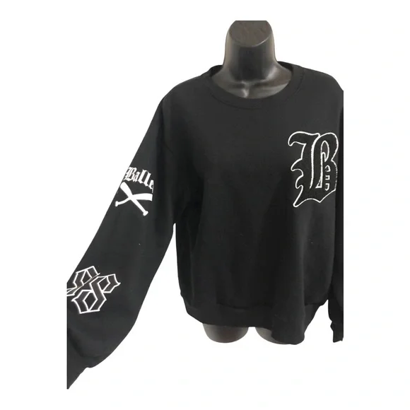 Black multi print varsity patchwork sweatshirt size medium brand new - Picture 3 of 10